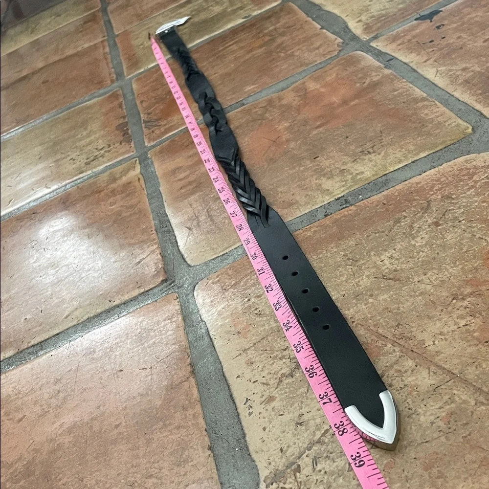 Women's GAP Size Small Black Leather Braided Belt Western with Metal Accent